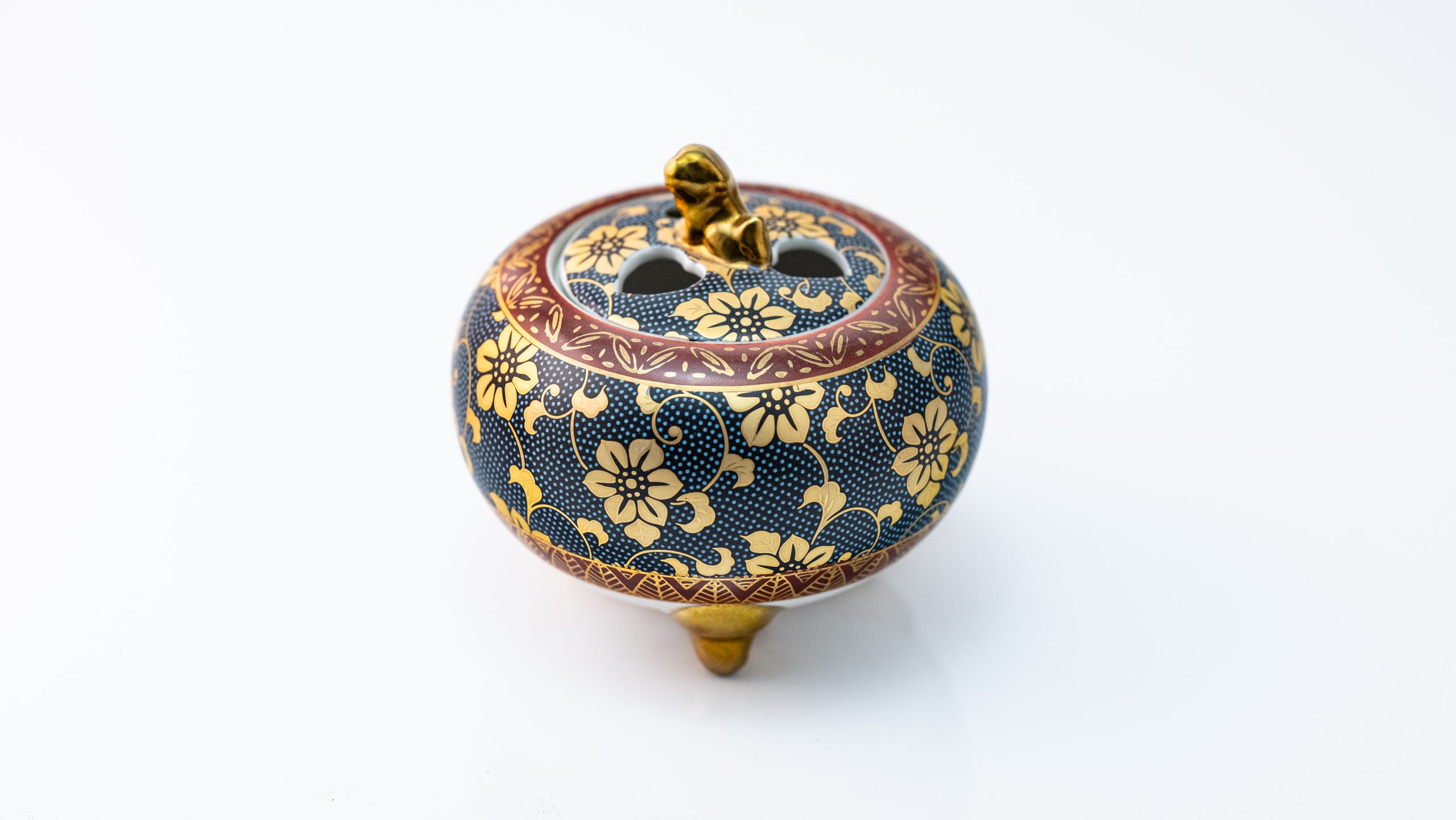 香爐 九谷燒 金欄青粒鐵仙 -1162