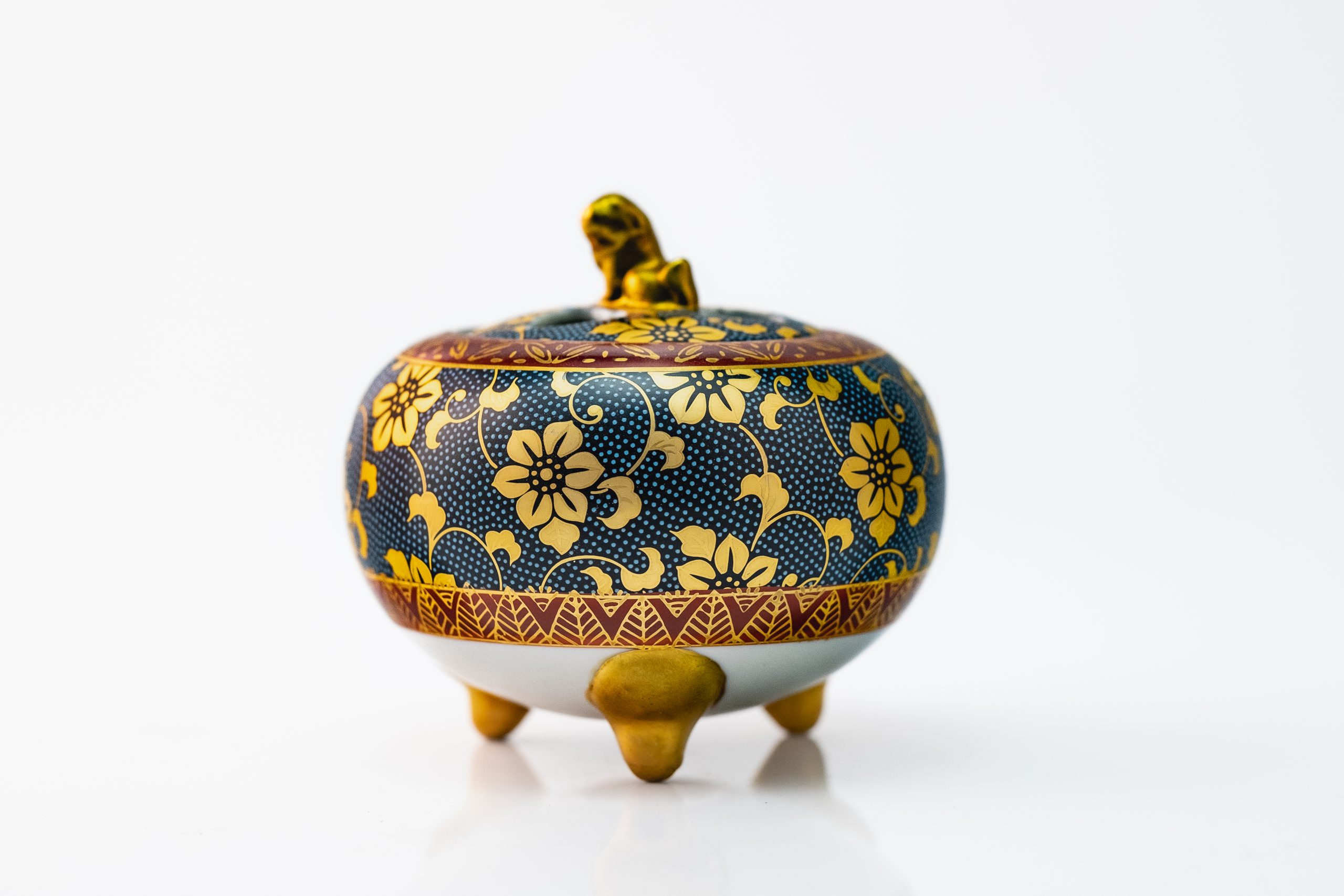 香爐 九谷燒 金欄青粒鐵仙 -1165-2